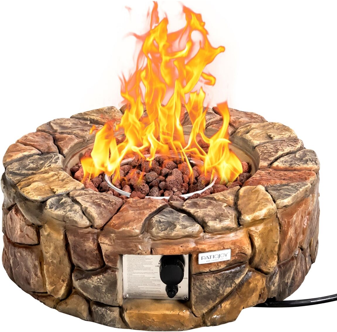 Costway 28'' Propane Gas Fire Pit Outdoor 40,000 BTUs Stone Finish Lava Rocks Cover - Brown