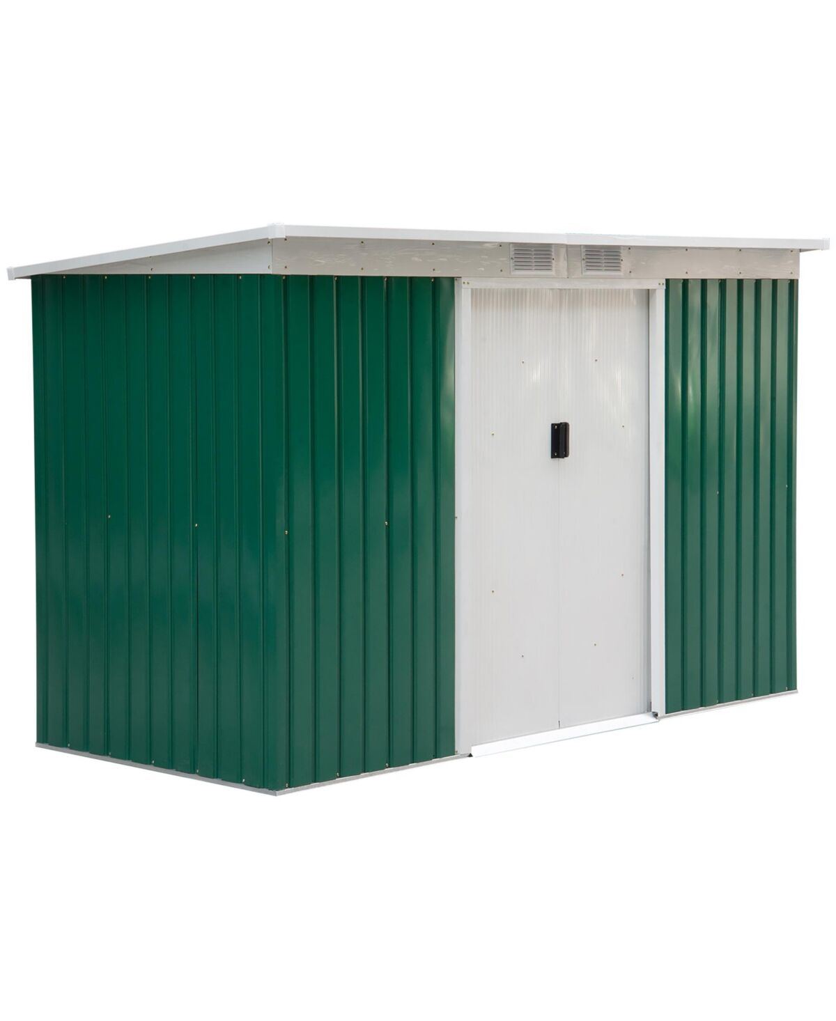 Outsunny 9' x 4' Metal Garden Storage Shed Tool House with Sliding Door Spacious Layout & Durable Construction for Backyard, Patio, Lawn Green - Green