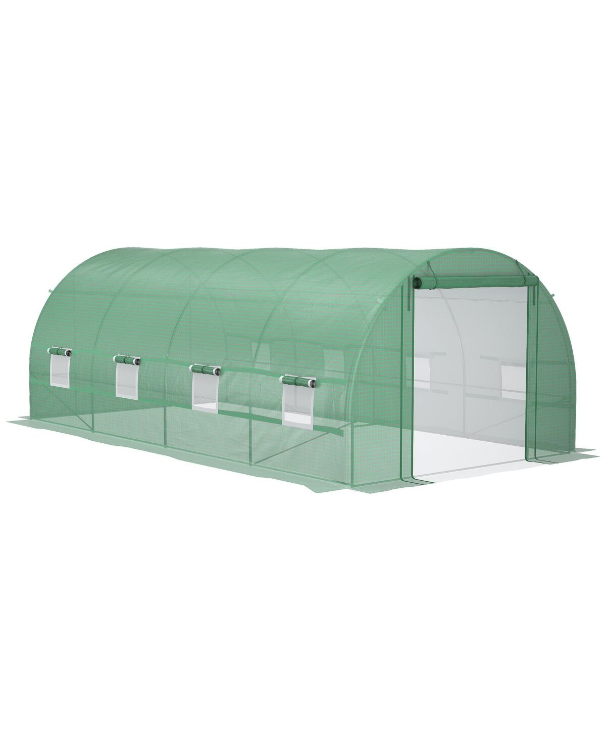 Outsunny 20' x 10' x 7' Walk-In Tunnel Greenhouse, Large Garden Hot House Kit with 8 Roll-up Windows & Roll Up Door, Steel Frame, Green - Green