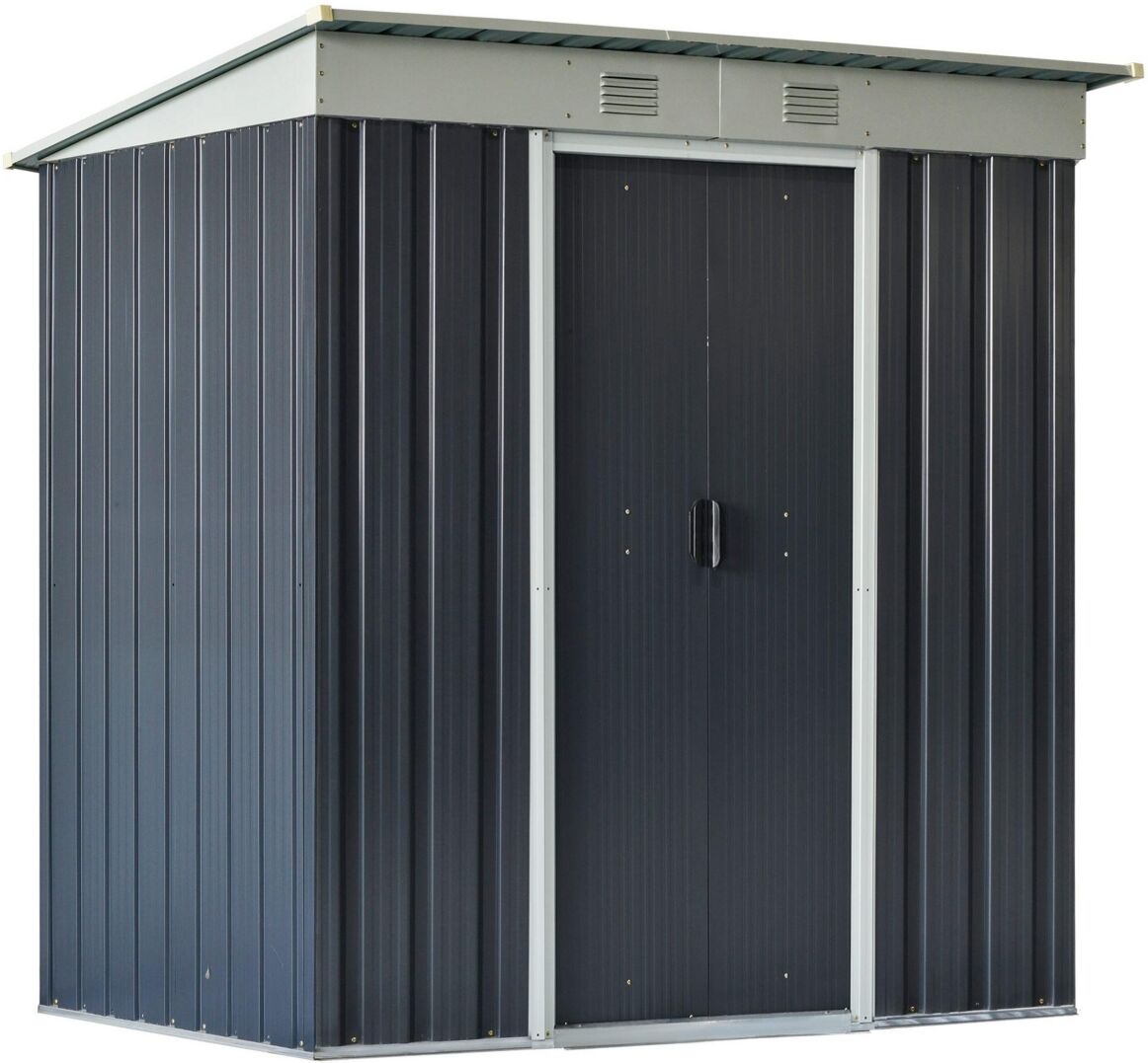 Outsunny 6' x 4' Backyard Garden Tool Storage Shed with Dual Locking Doors, 2 Air Vents and Steel Frame, Black - Black