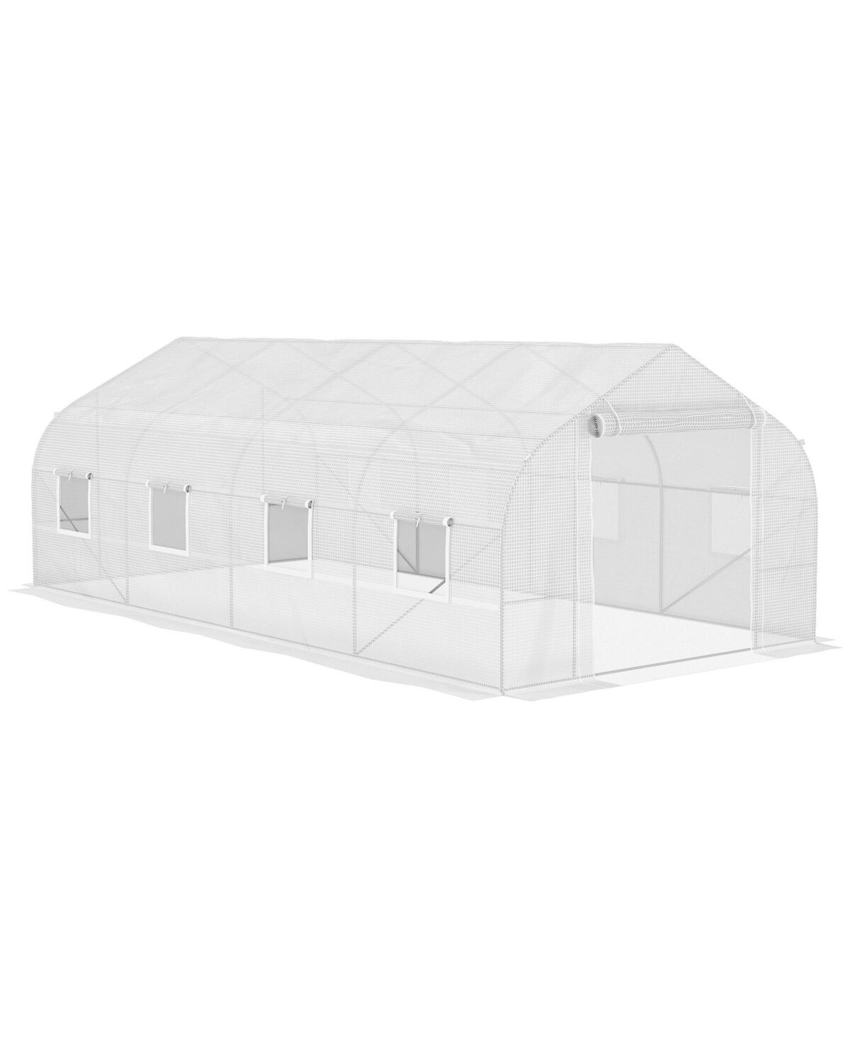 Outsunny 20' x 10' x 7' Walk-In Greenhouse, Outdoor Gardening Canopy Hot House with 8 Roll-up Windows, Zippered Door & Weather Cover, Steel Frame, Whi