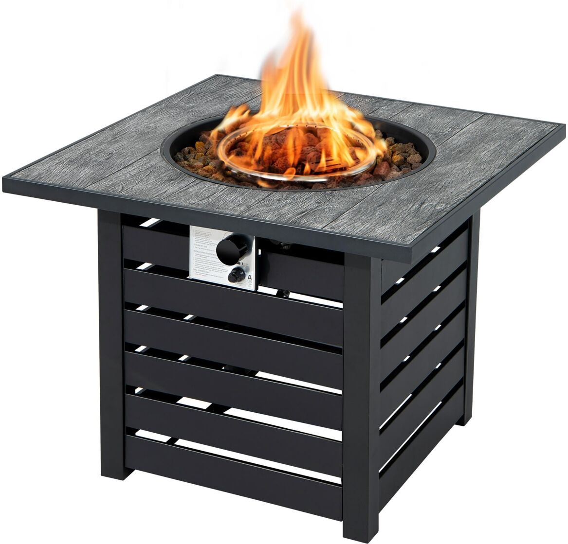 Costway 32'' Square Propane Fire Pit Table for Patio w/Lava Rocks Rain Cover 50,000 Btu - Black