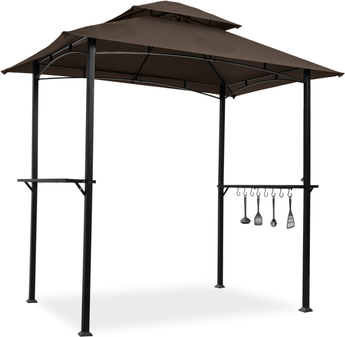 Simplie Fun Outdoor Grill Gazebo 8 x 5 Ft, Shelter Tent, Double Tier Soft Top Canopy and Steel Frame with hook and Bar Counters, -Brown - Brown