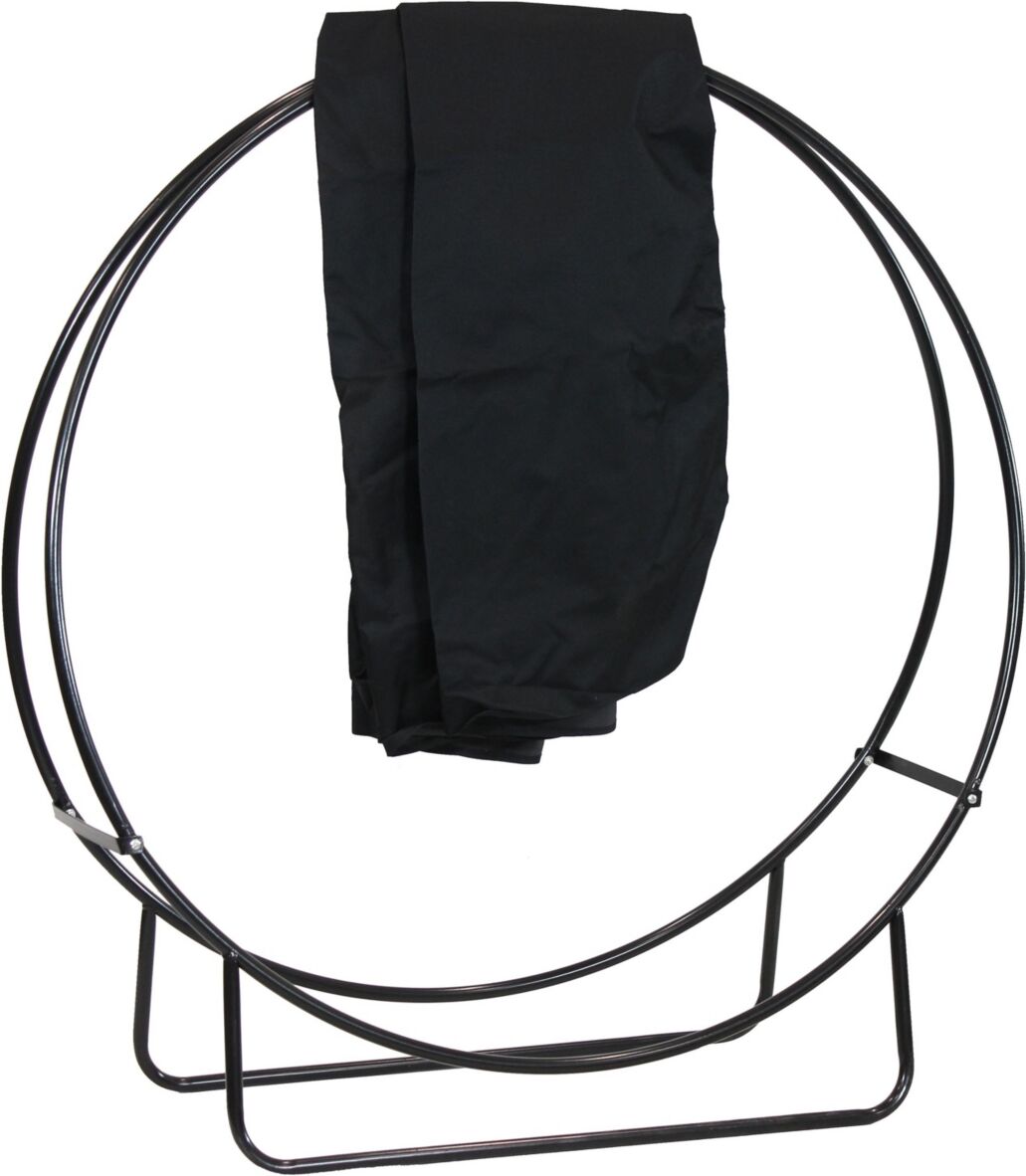 Sunnydaze Decor 48 in Powder-Coated Steel Firewood Log Hoop Rack with Black Cover - Black