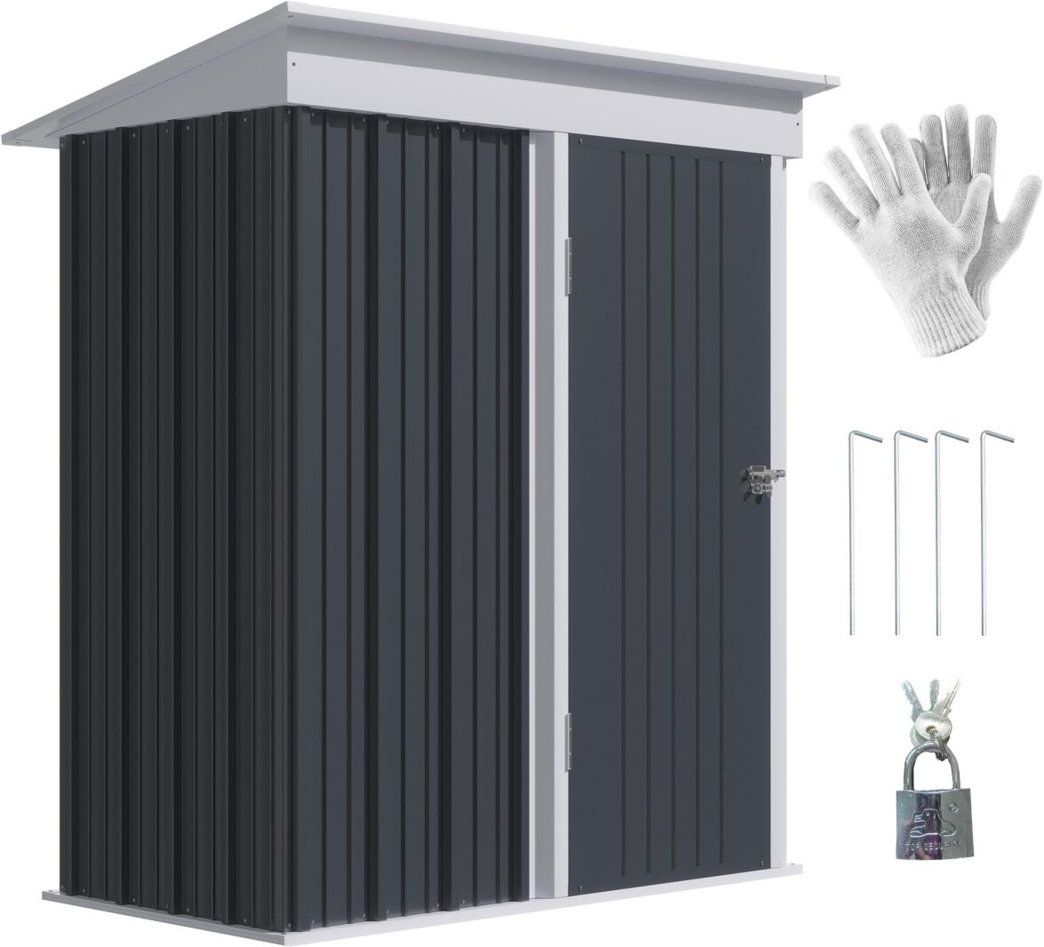 Outsunny 5' x 3' Steel Outdoor Storage Shed, Small Lean-to Shed for Garden, Tools, Tiny Metal Garage with Floor, Adjustable Shelf, Lock and Gloves for