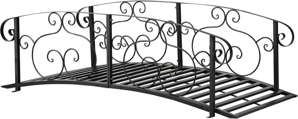 Outsunny 6' Metal Arch Backyard Garden Bridge, Safety Siderails, Arc Footbridge for Backyard Creek, Stream, Pond, Black - Black