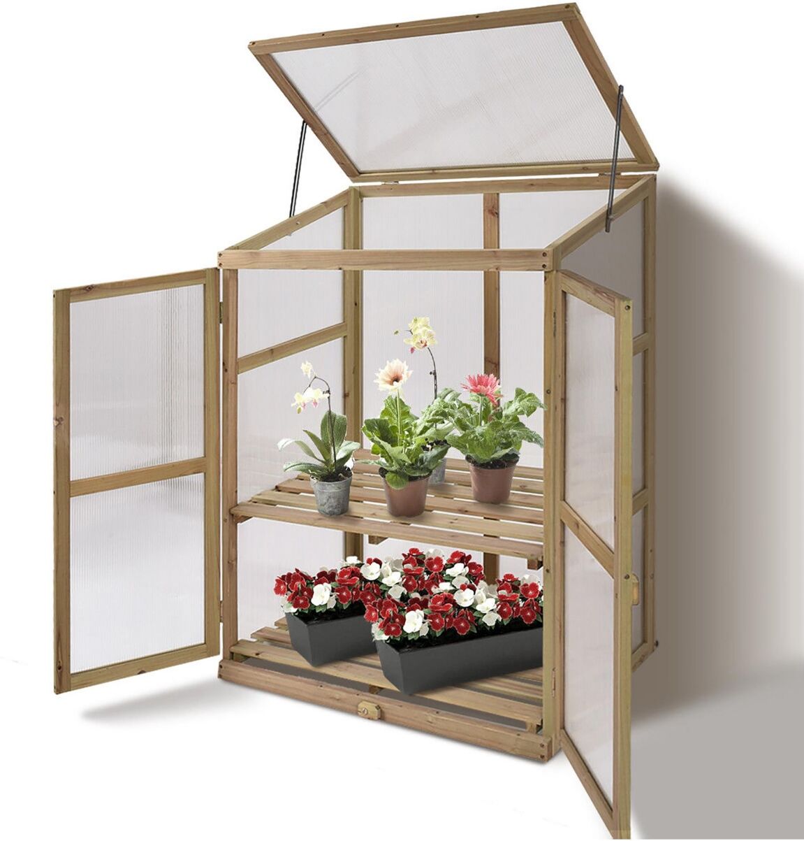 Costway Garden Portable Wooden GreenHouse Cold Frame Raised Plants Shelves Protection - Natural