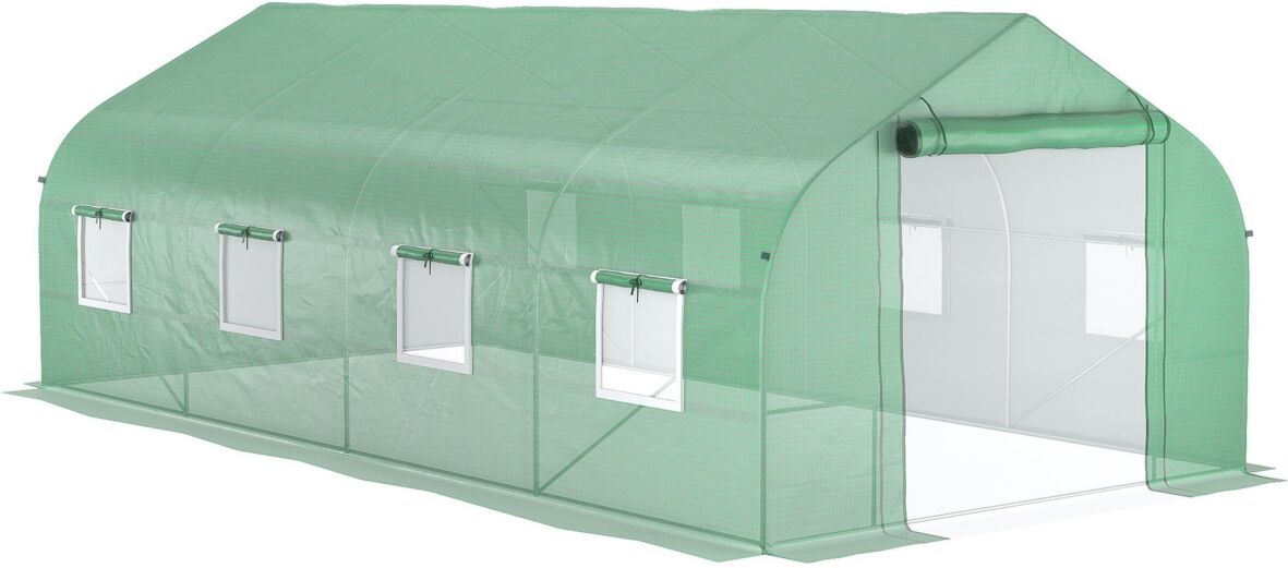 Outsunny 20' x 10' x 7' Walk-In Greenhouse, Outdoor Gardening Canopy Hot House with 8 Roll-up Windows, Zippered Door & Weather Cover, Steel Frame, Gre