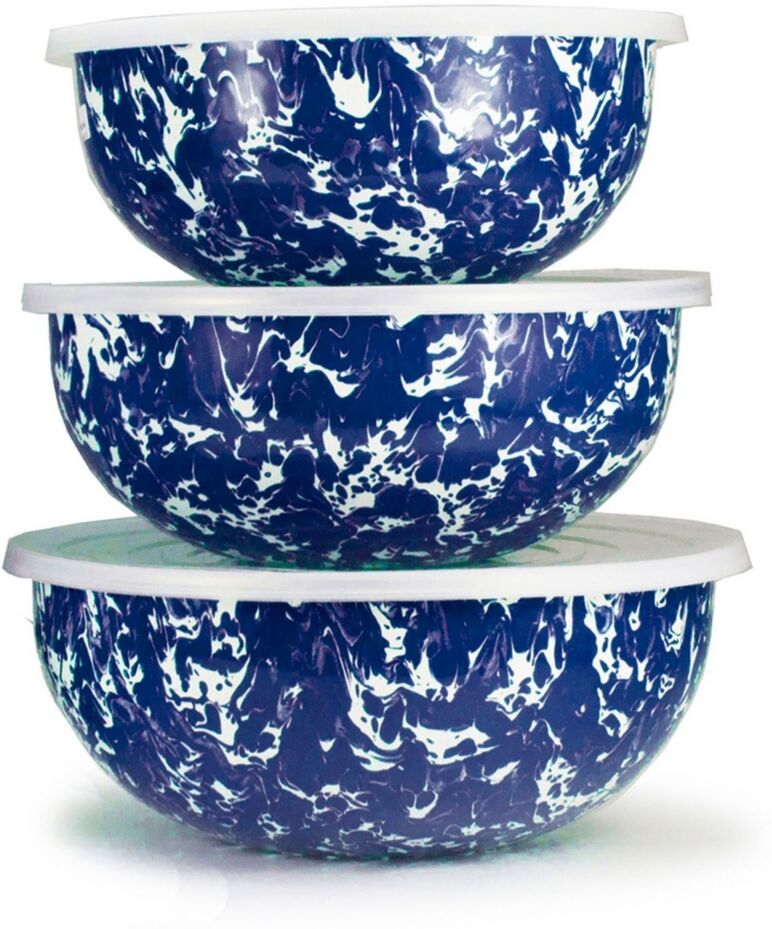 Golden Rabbit Cobalt Swirl Enamelware Collection Mixing Bowls, Set of 3 - Blue