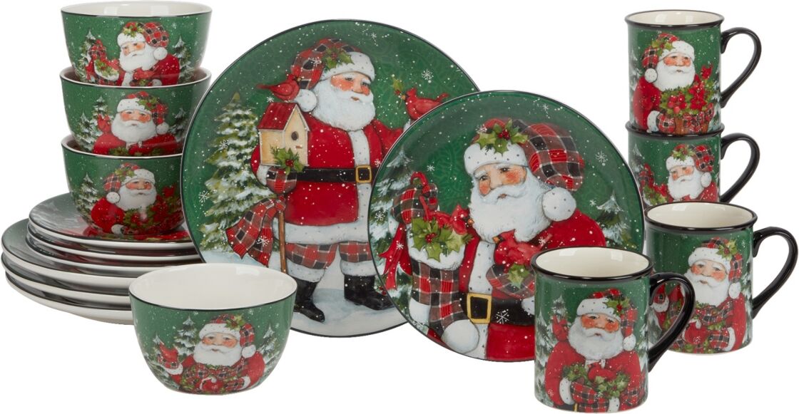 Certified International Christmas Lodge Santa 16 Pc. Dinnerware Set, Service for 4 - Red and Green