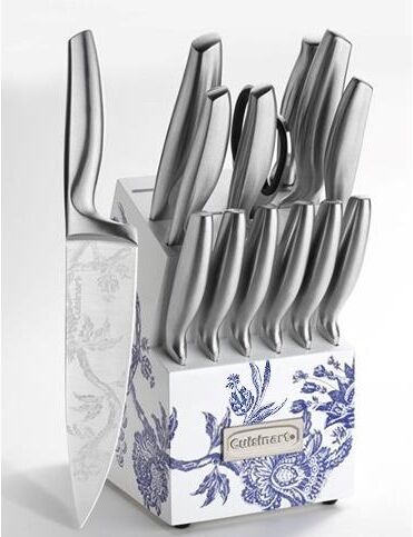 Cuisinart Caskata 15-Piece German Stainless Steel Cutlery Block Set - White And Blue Floral