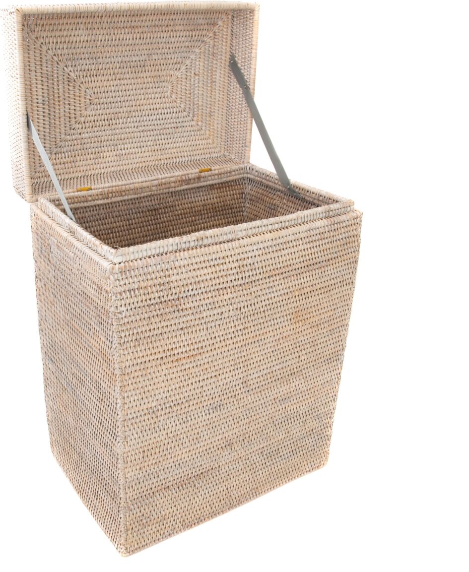 Artifacts Trading Company Artifacts Rattan Rectangular Hamper with Hinged Lid and Cloth Liner - Off-White