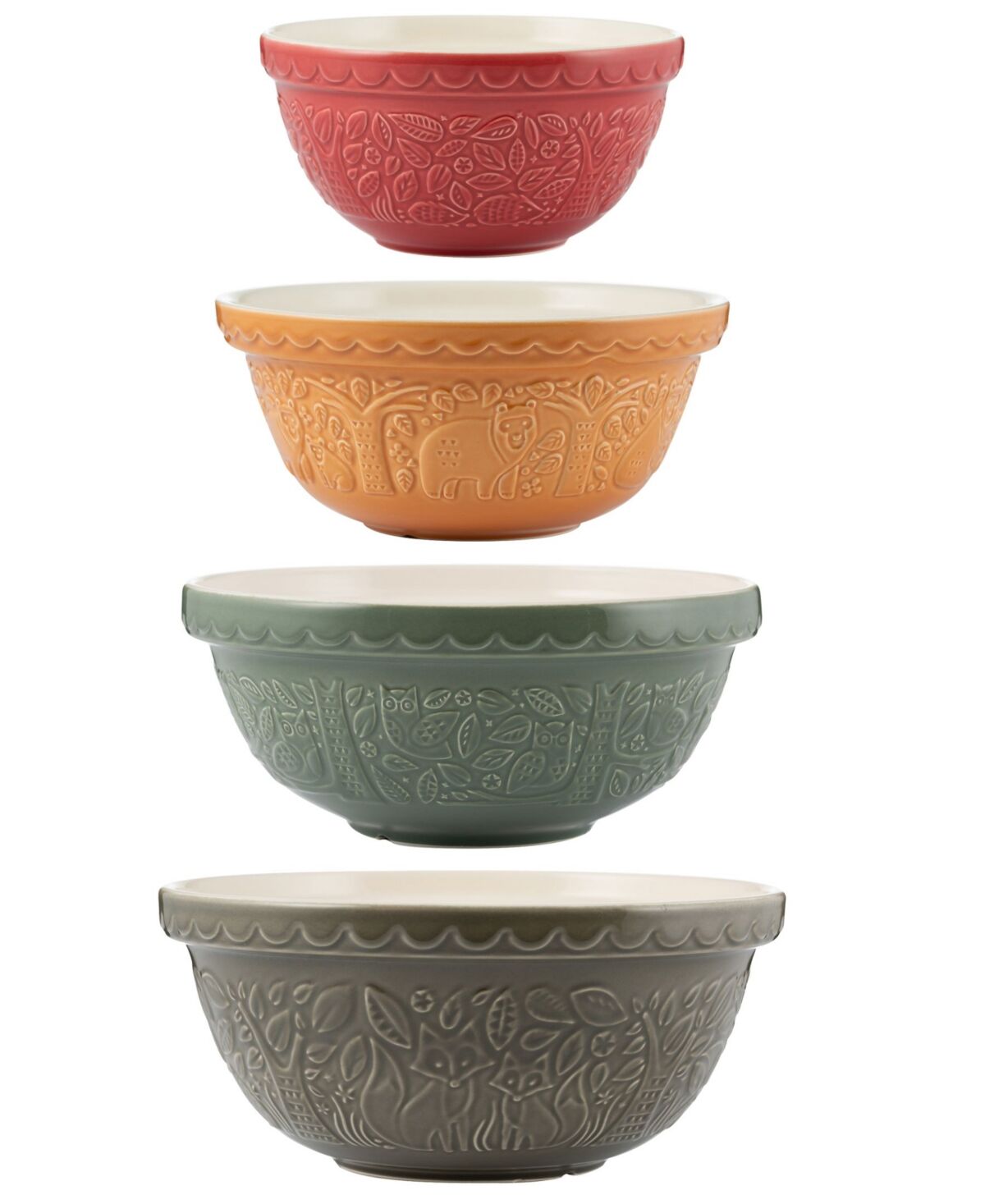 Mason Cash In the Forest New Mixing Bowls, Set of 4 - Orange, Green, Stone Red