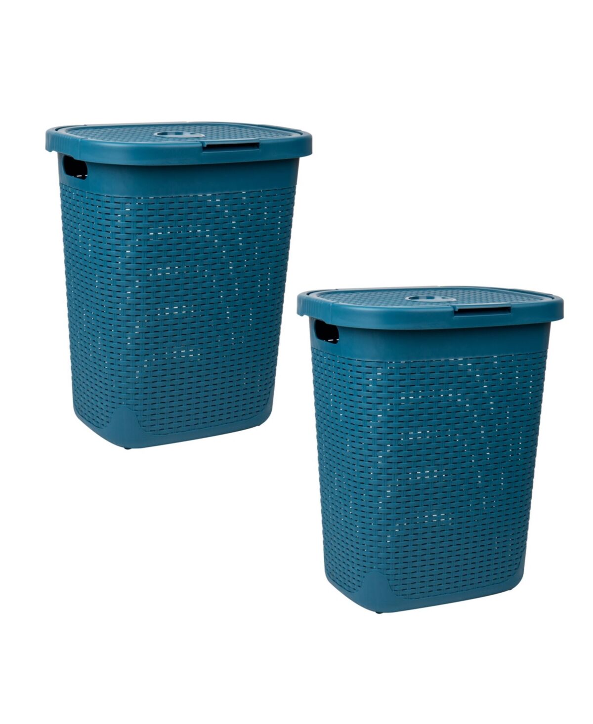 Mind Reader Basket Collection Slim Laundry Hamper, Cut Out Handles, Attached Hinged Lid, Ventilated, Set of 2 - Blue