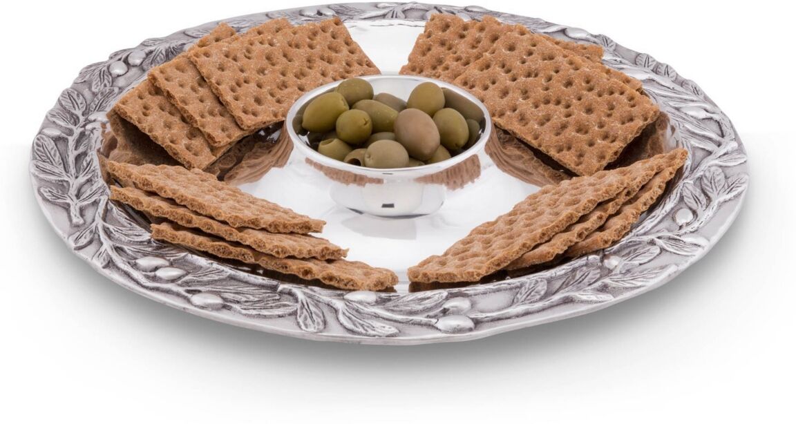 Arthur Court Sand-Cast Olive Pattern Aluminum Large Chip and Dip Tray - Silver