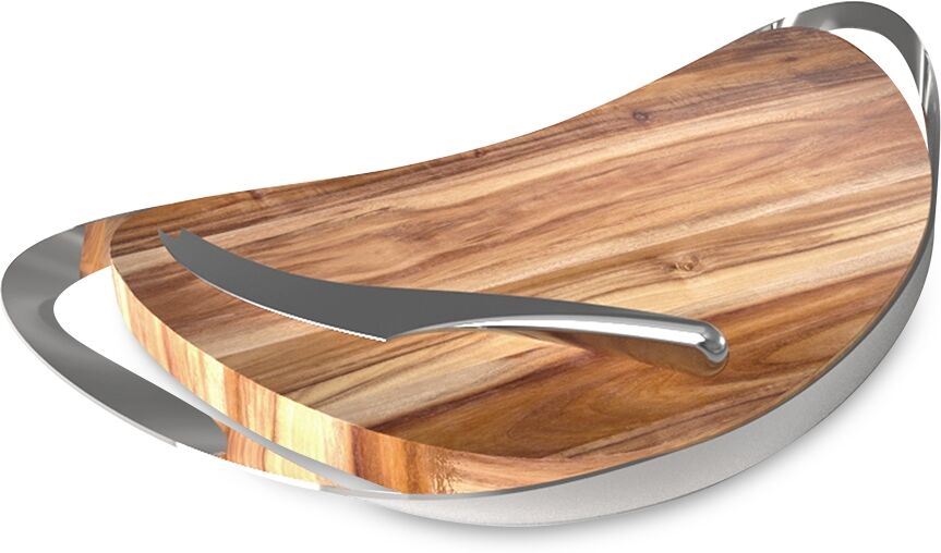 Nambe Pulse Cheese Board with Knife - Brown And Silver