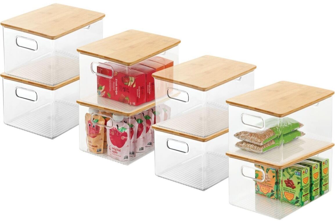 mDesign Plastic Kitchen Food Storage Bin with Lid, Small - 8 Pack - Clear/natural