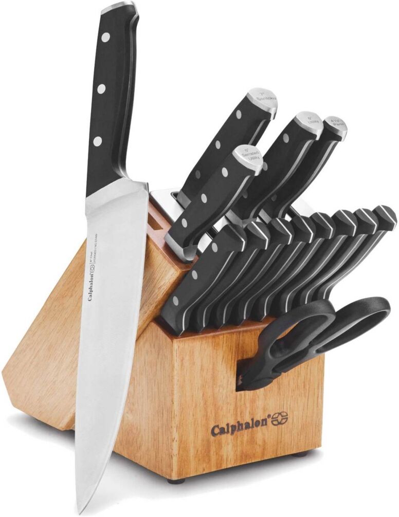 Calphalon Classic Stainless Steel Microbial-Resistant Self-Sharpening 15-Piece Cutlery Set - Black