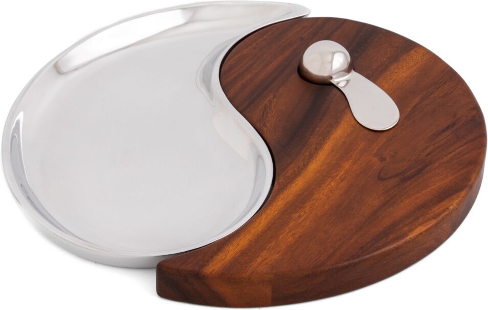 Nambe Yin Yang Cheese Board with Spreader, 2 Piece Set - Silver