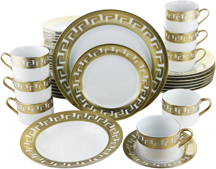 Three Star Greek Key 40 Piece Dinnerware Set - Gold