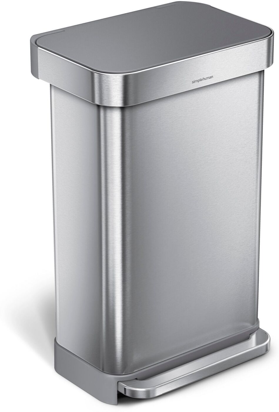 simplehuman 45 Litre Rectangular Step Can with Liner Pocket with Plastic Lid - Brushed Stainless Steel