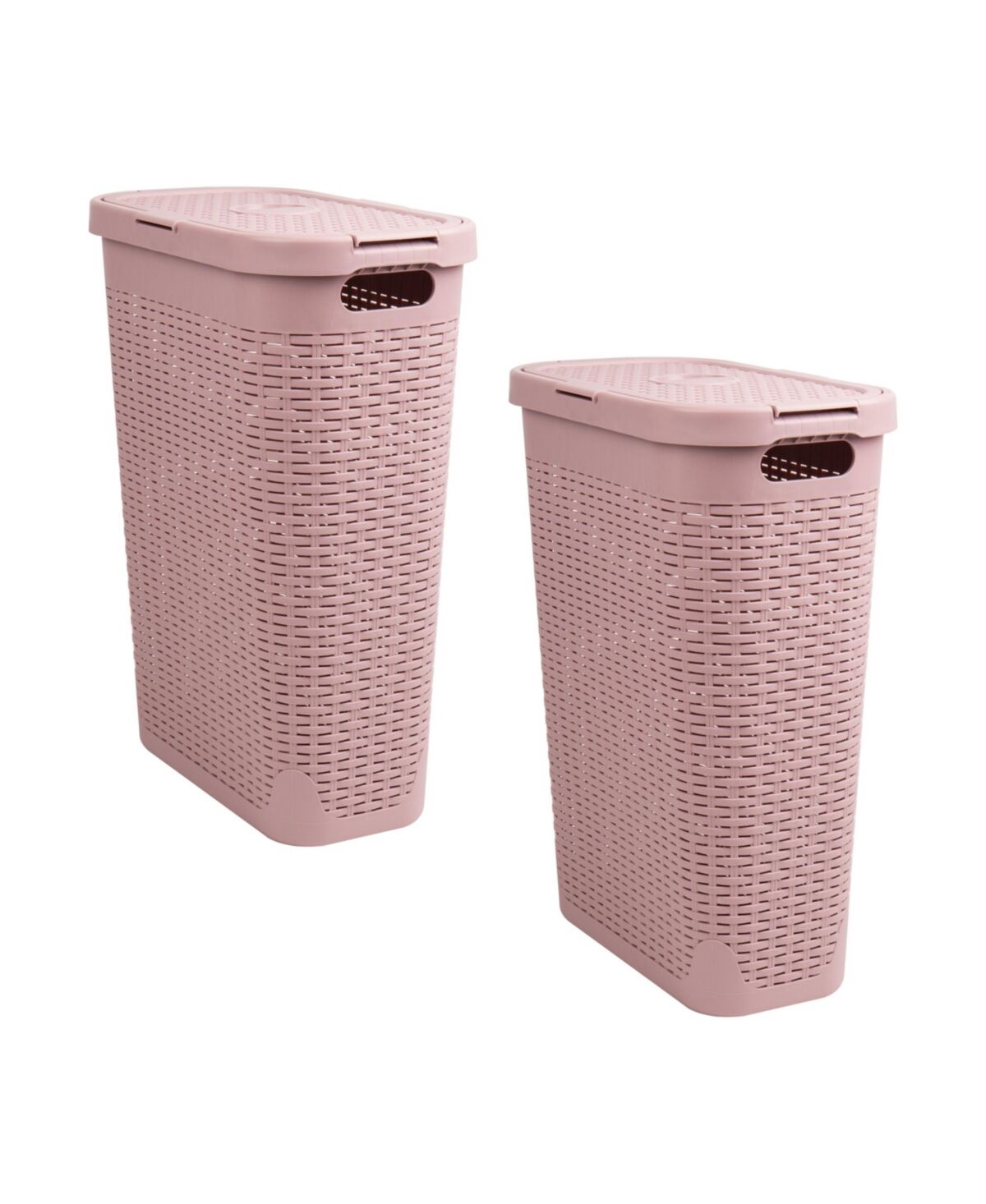 Mind Reader Basket Collection, Slim Laundry Hamper, 40 Liter 15kg, 33lbs Capacity, Cut Out Handles, Attached Hinged Lid, Ventilated, Set of 2 - Pink