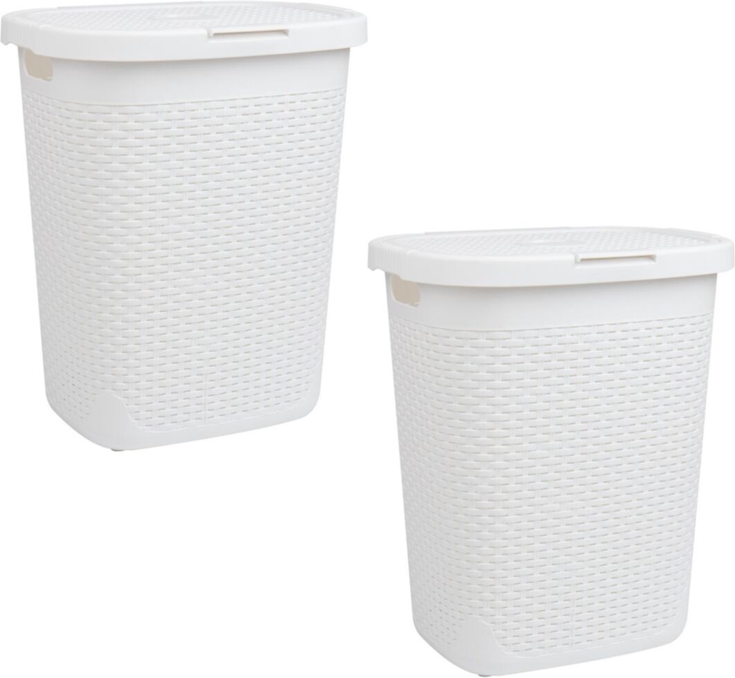 Mind Reader Basket Collection Slim Laundry Hamper, Cut Out Handles, Attached Hinged Lid, Ventilated, Set of 2 - White