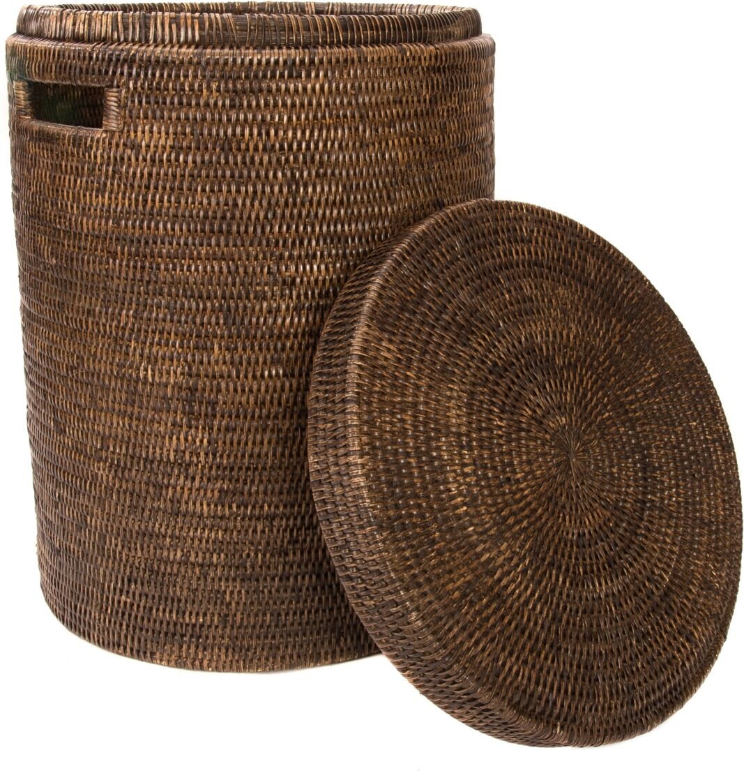 Artifacts Trading Company Artifacts Rattan Round Hamper with Lid and Cloth Liner - Coffee Bean