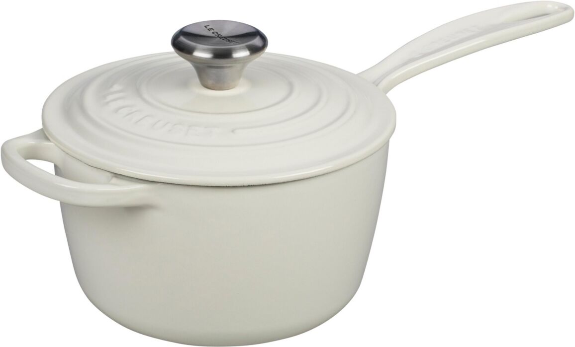 Le Creuset 1.75 Quart Enameled Cast Iron Saucepan with Lid - White