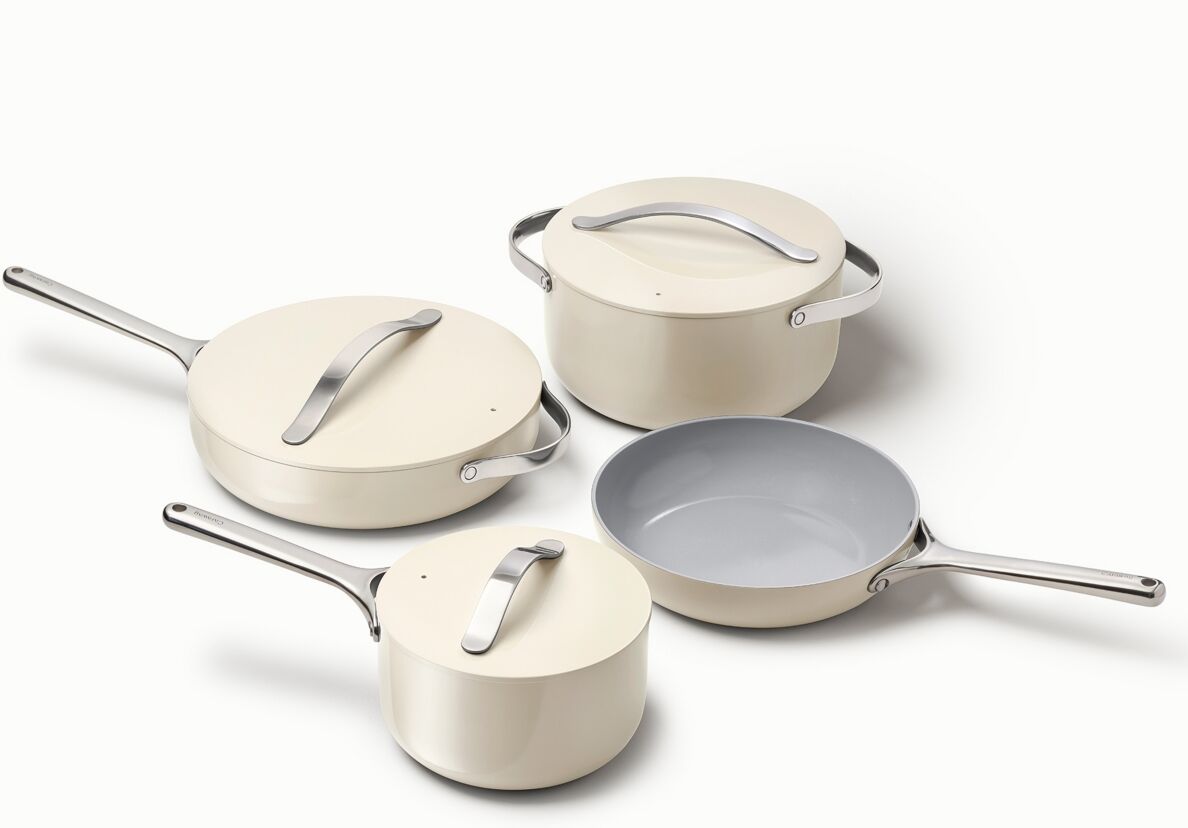 Caraway Aluminum Non-Toxic Ceramic Non-Stick 7 Piece Cookware Set - Cream