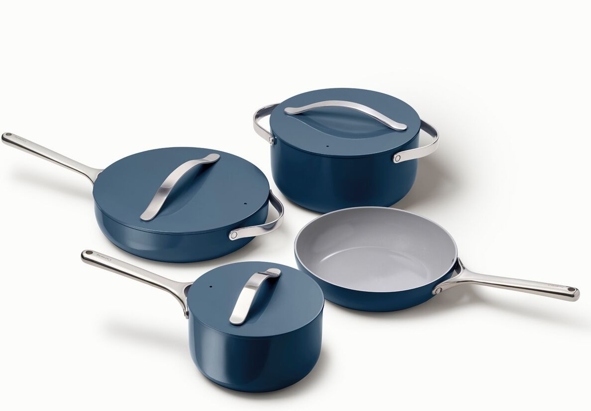 Caraway Aluminum Non-Toxic Ceramic Non-Stick 7 Piece Cookware Set - Navy