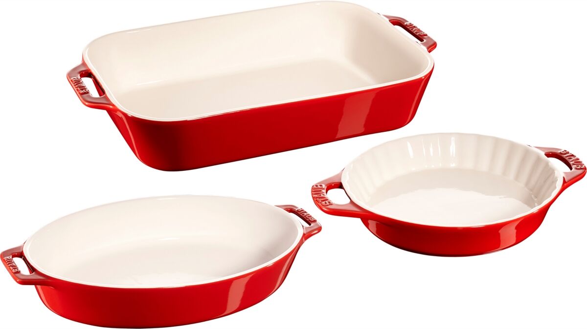 Staub Ceramic 3 Piece Mixed Baking Dish Set - Cherry