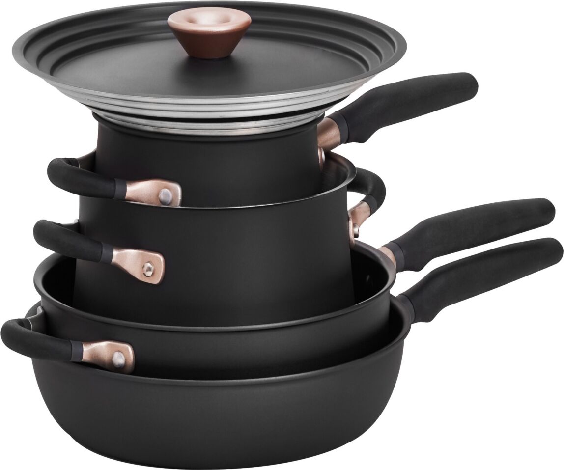 Meyer Accent Series Hard Anodized Alum and Stainless Steel 6-Piece Cookware Essentials Set - Matte Black with Gold Accent