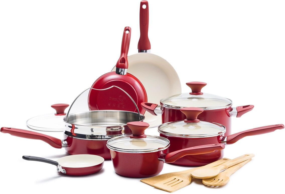 GreenPan Rio Ceramic Nonstick Cookware Set, 16 Piece - Red