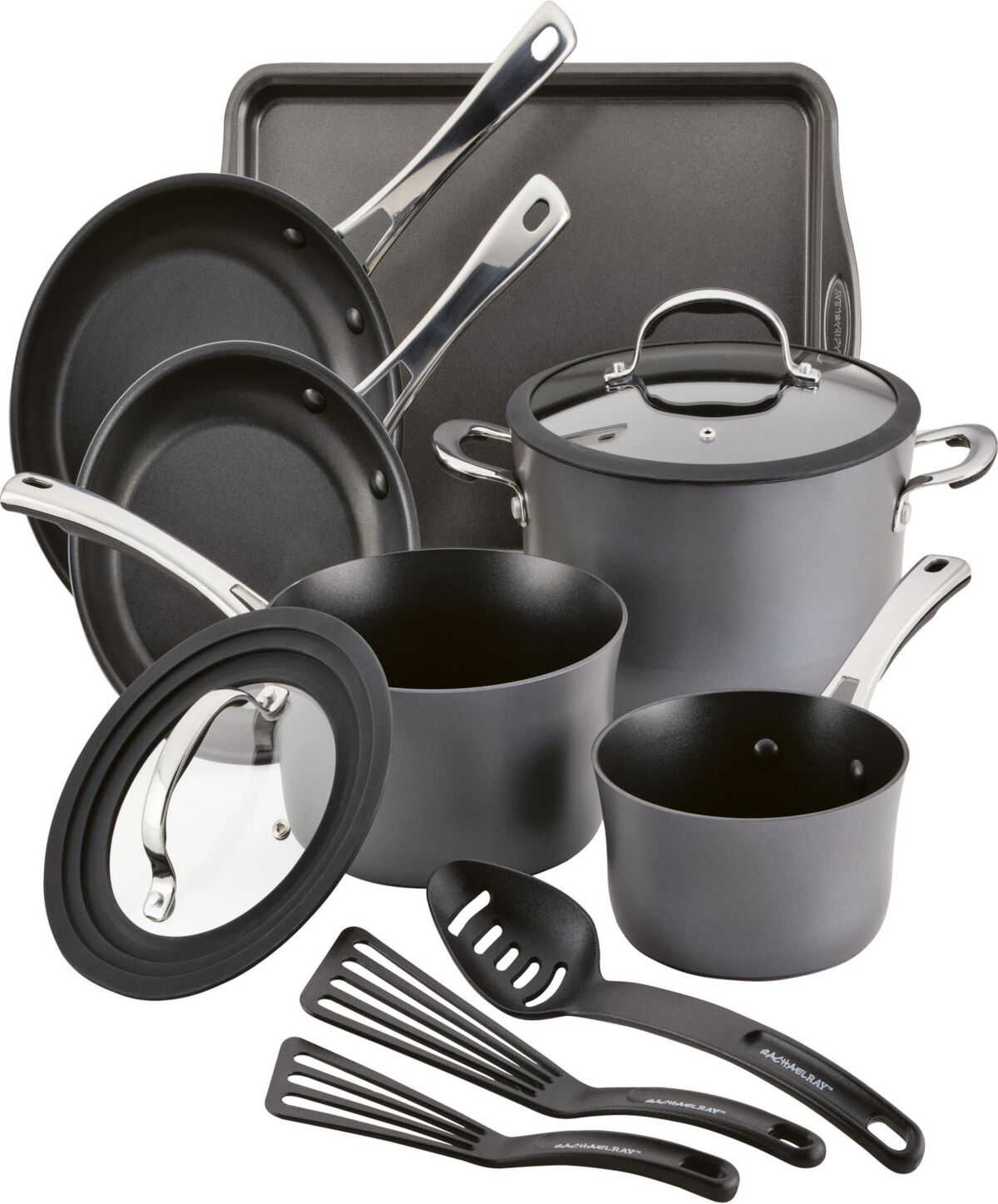 Rachael Ray Cook + Create Hard Anodized Nonstick Cookware Set, 11 Piece - Black