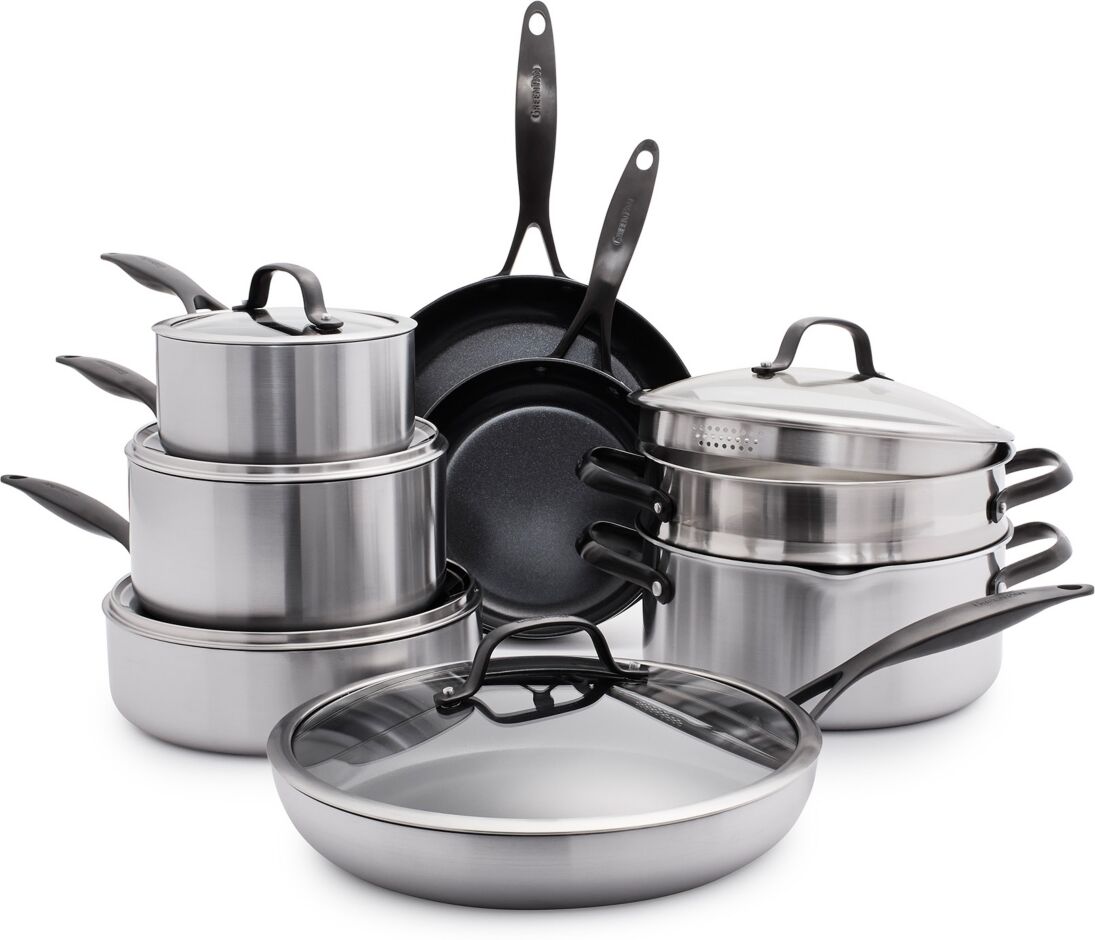 GreenPan Venice Pro Noir Tri-Ply Stainless Steel Ceramic Nonstick 13-Piece Cookware Set - Stainless Steel