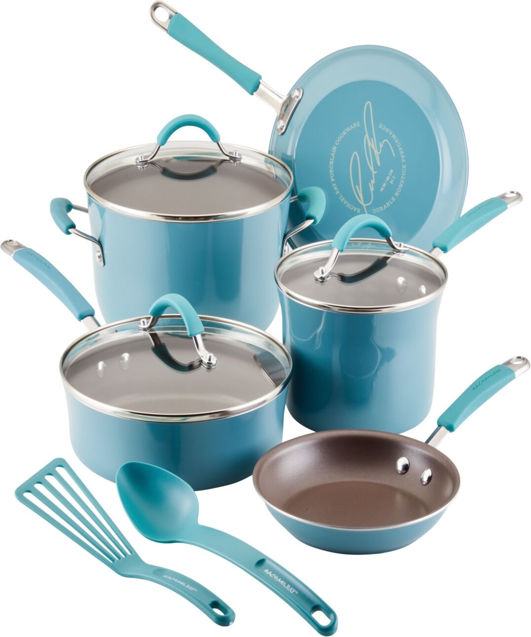 Rachael Ray Cucina Porcelain Enamel 10-Piece Nonstick Cookware Set - Agave Blue