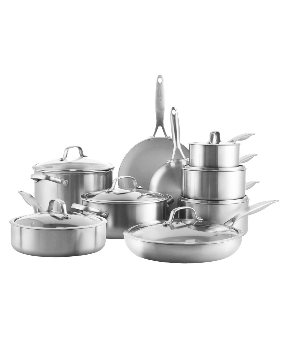 GreenPan Venice Pro Tri-Ply Stainless Steel Healthy Ceramic Nonstick 16 Piece Cookware Pots and Pans Set - Stainless Steel