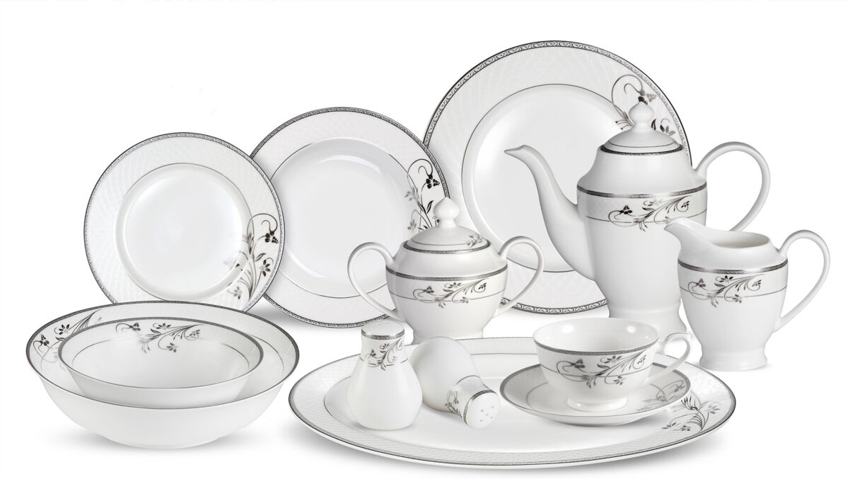 Lorren Home Trends Viola 57-Pc. Dinnerware Set, Service for 8 - Silver