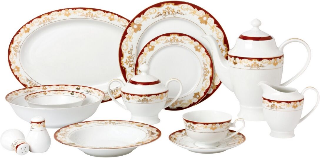 Lorren Home Trends Mabel 57-pc Dinnerware Set, Service for 8 - Burgundy