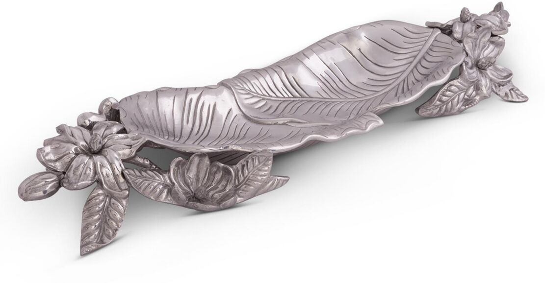 Arthur Court Designs Aluminum Magnolia Flower Centerpiece Tray - Silver