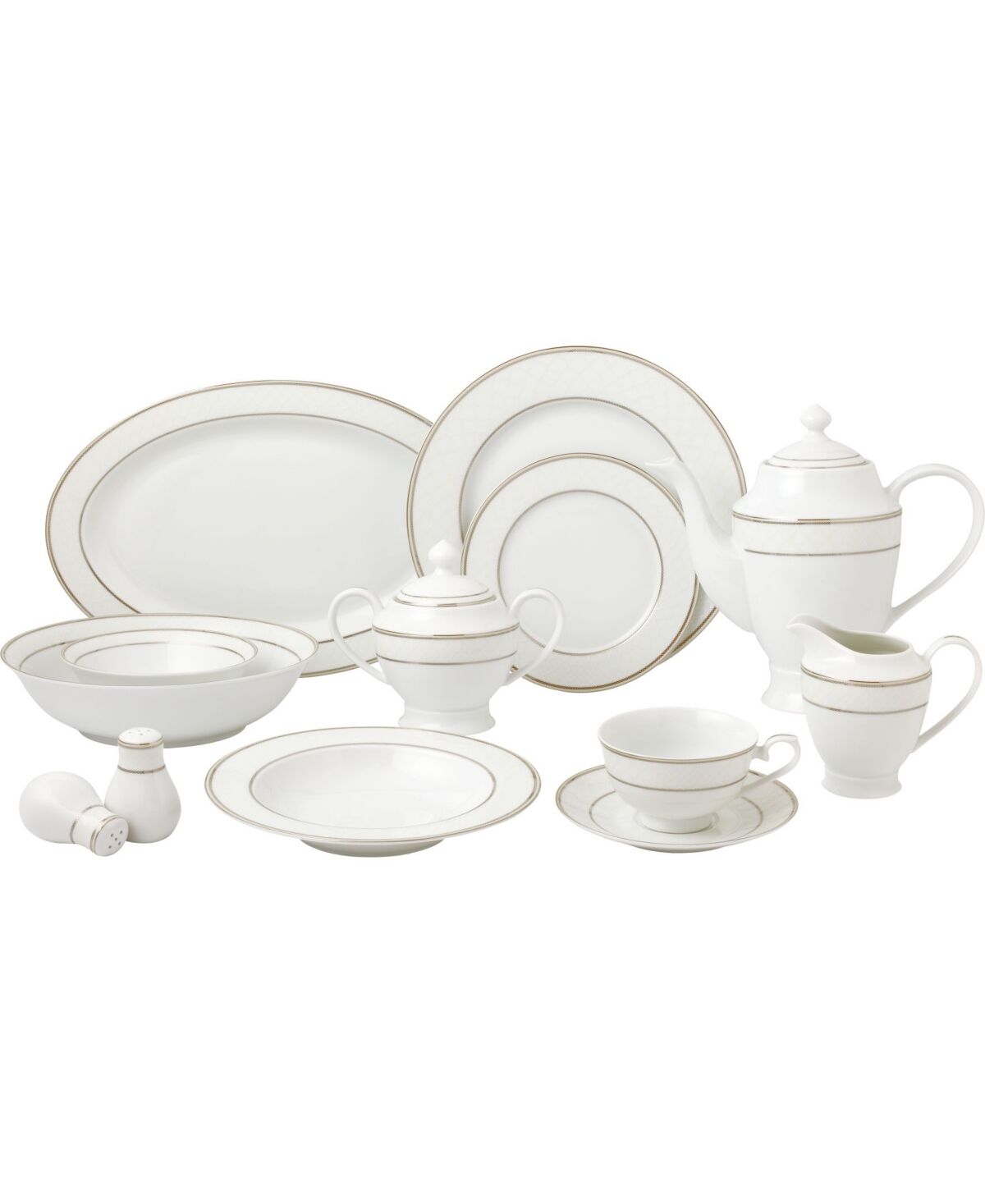 Lorren Home Trends New Bone China 57 Piece Dinnerware Set, Service for 8 - White