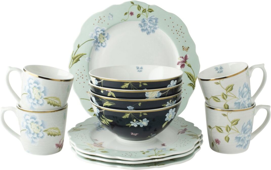 Laura Ashley Heritage Collectables Dinner Set in Gift Box, 12 Pieces - White with Dark Blue and Green