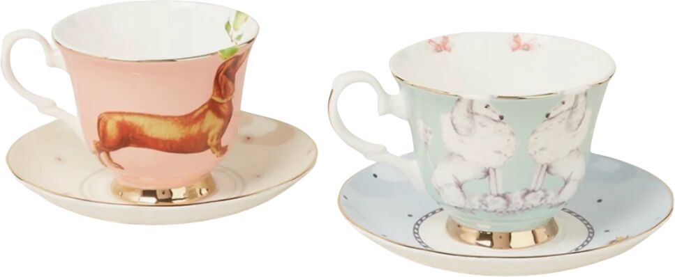 Yvonne Ellen Sausage Dog and Poodle Teacup and Saucers, Set of 2 - Multi