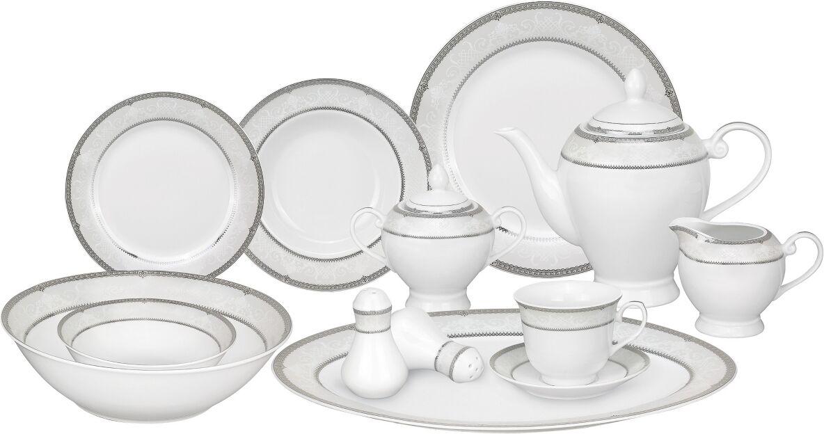 Lorren Home Trends Bolla 57 Piece Dinnerware Set, Service for 8 - Silver