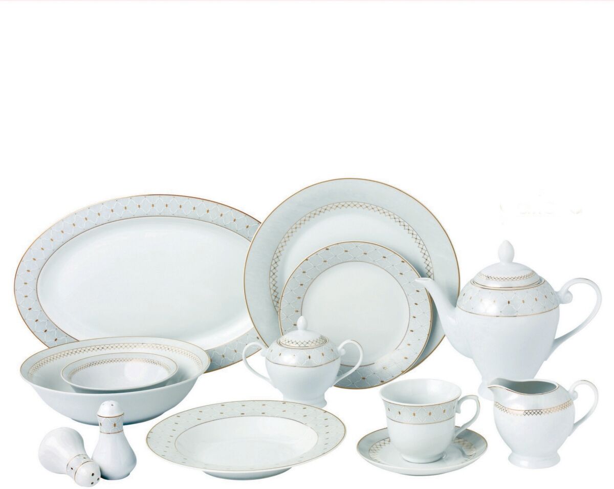 Lorren Home Trends Carlotta-Mix and Match Gold Trim 57-pc Dinnerware Set, Service for 8 - Gold