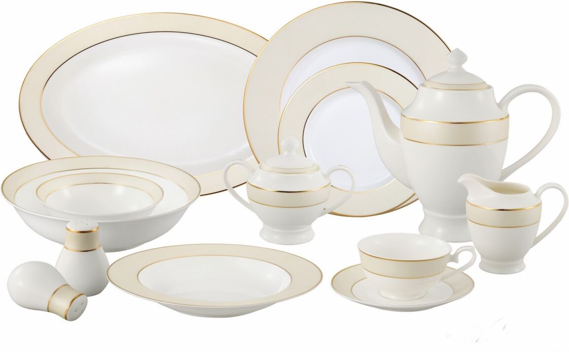 Lorren Home Trends Valentina 57-pc Dinnerware Set, Service for 8 - Gold