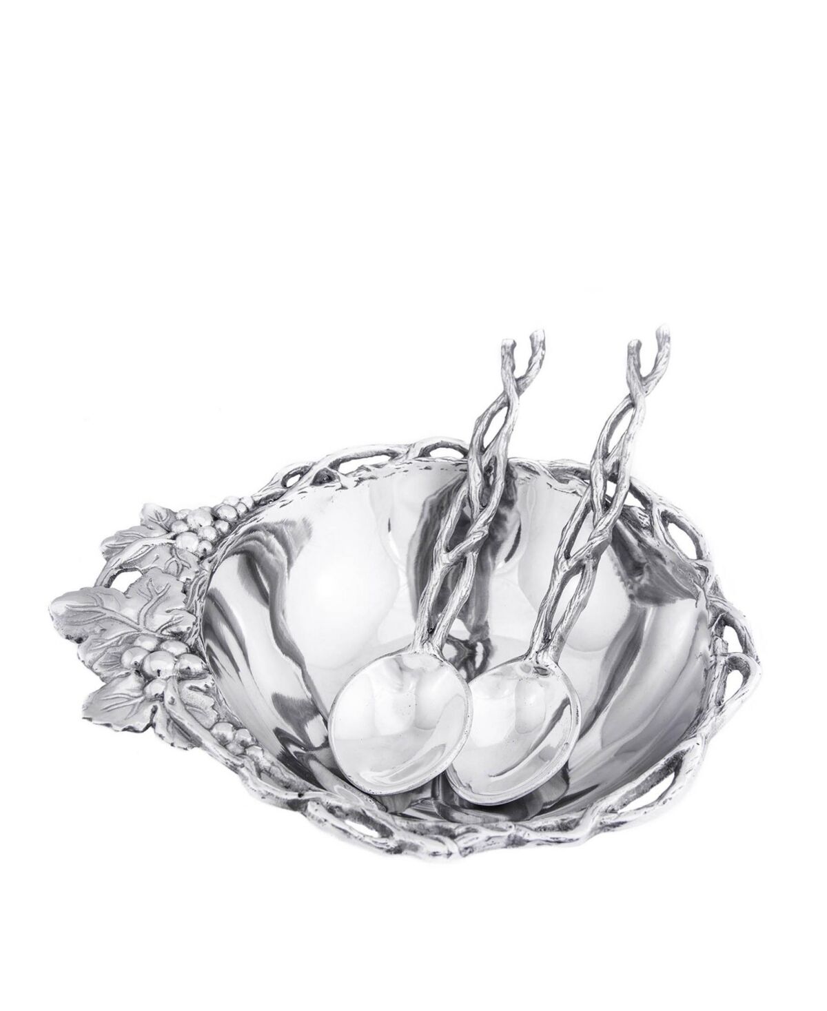 Arthur Court Designs Aluminum Grape Open Vine Salad Bowl and Servers 3-Pc - Silver