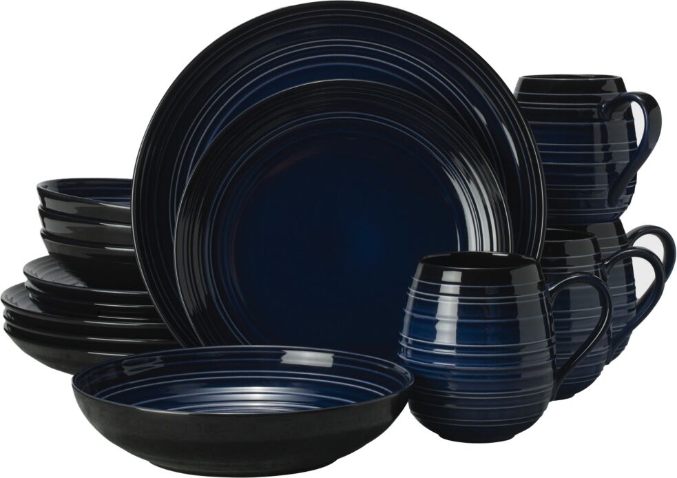 Mikasa Swirl Coupe 16 Piece Dinnerware Set, Service for 4 - Blue