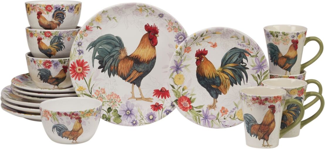 Certified International Floral Rooster 16 Pc-Dinnerware Set, Service for 4